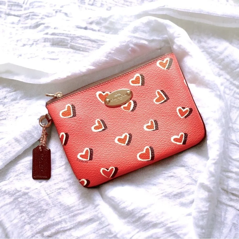 Coach Pink Heart Women card holder cash coin purse Bag - Picture 2 of 5